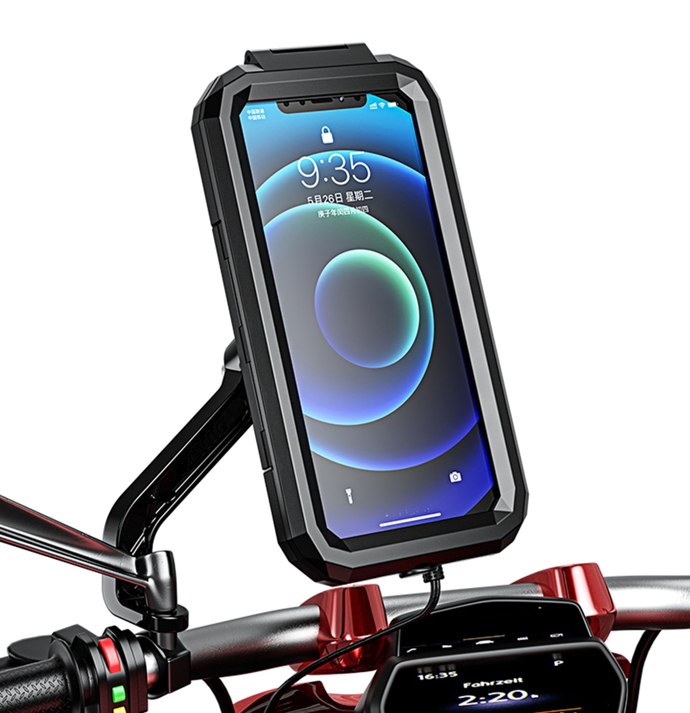 держатель телефона kewig m18l-a2 6-7 inch с беспроводной зарядкой qi 15w / usb type c на руль мотоцикла, велосипеда, скутера, самоката, квадроцикла, снегохода