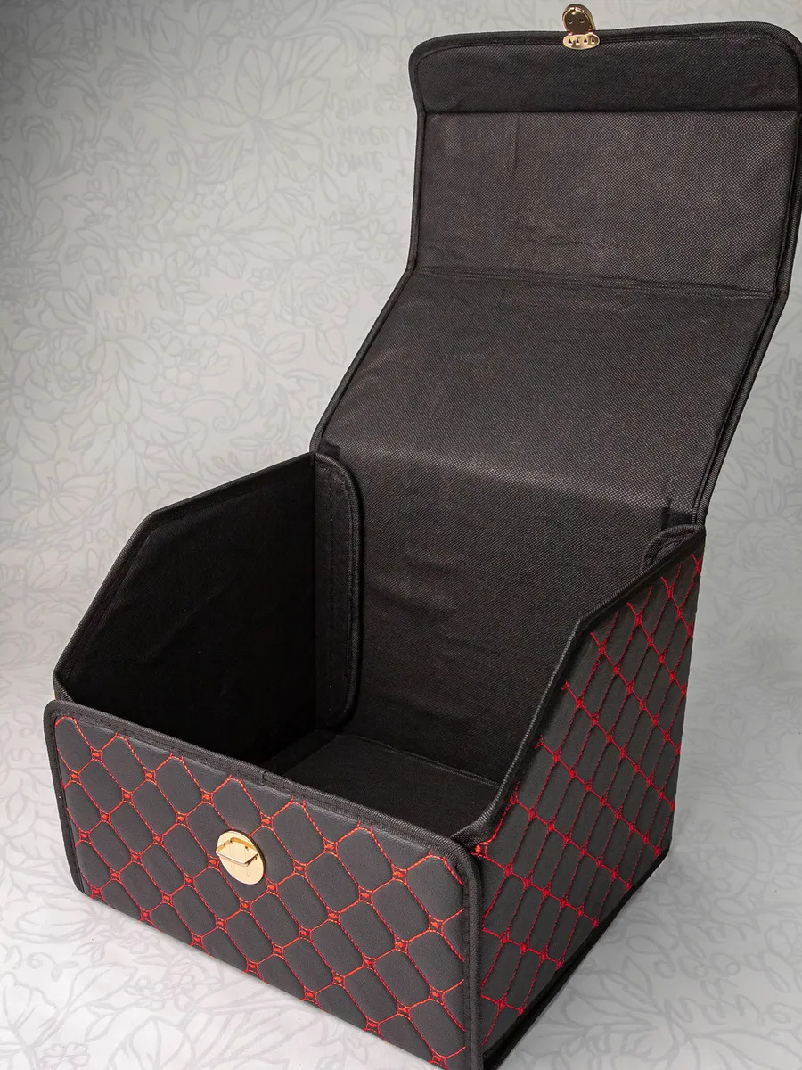 ящик органайзер / сумка саквояж в багажник mejicar 35x32x27 см черный / красной с замком.  N2