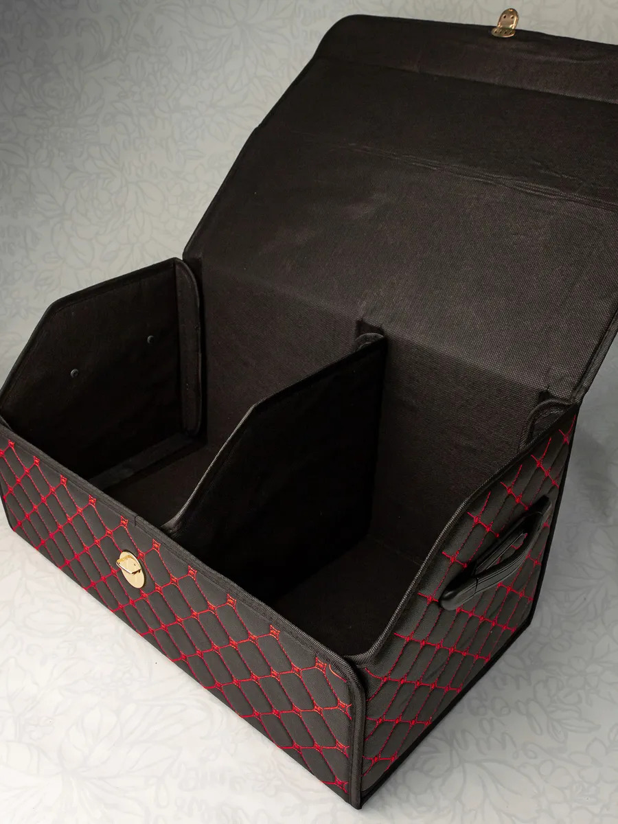 ящик органайзер / сумка саквояж в багажник mejicar 55x30x28 см черный / красной с замком.  N2