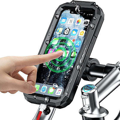 держатель телефона kewig m18s-a1 4.7-6.1 inch с беспроводной зарядкой qi 15w / usb type c на руль мотоцикла, велосипеда, скутера, самоката, квадроцикла.  N11